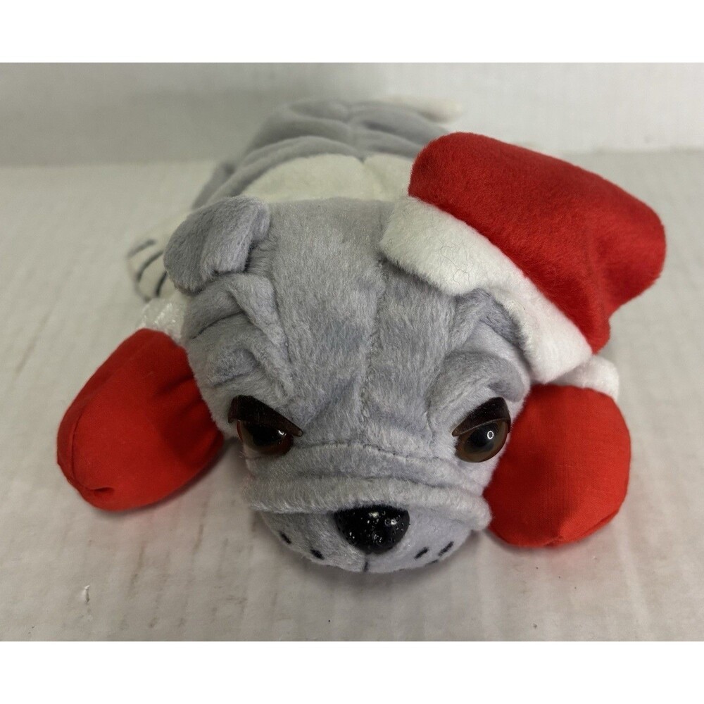 Santa Hat Bulldog Puppy Mascot Christmas 6” Bulldog Beanbag Stuffed Animal